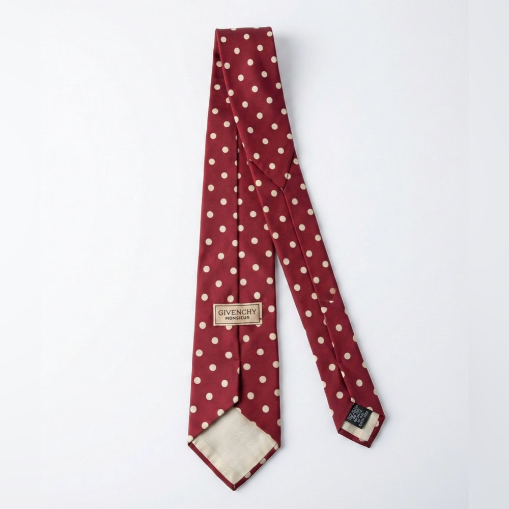 Vintage Givenchy Monsieur Red Polka Dot Silk Blend Tie Burgundy OS Designer